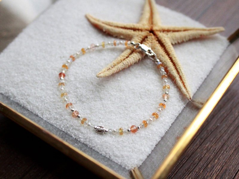 Journal Xingsha Sugar Bowl - first day / Natural Sun Stone, Fanta garnet, moonstone, pearl sterling silver bracelets - Bracelets - Gemstone 