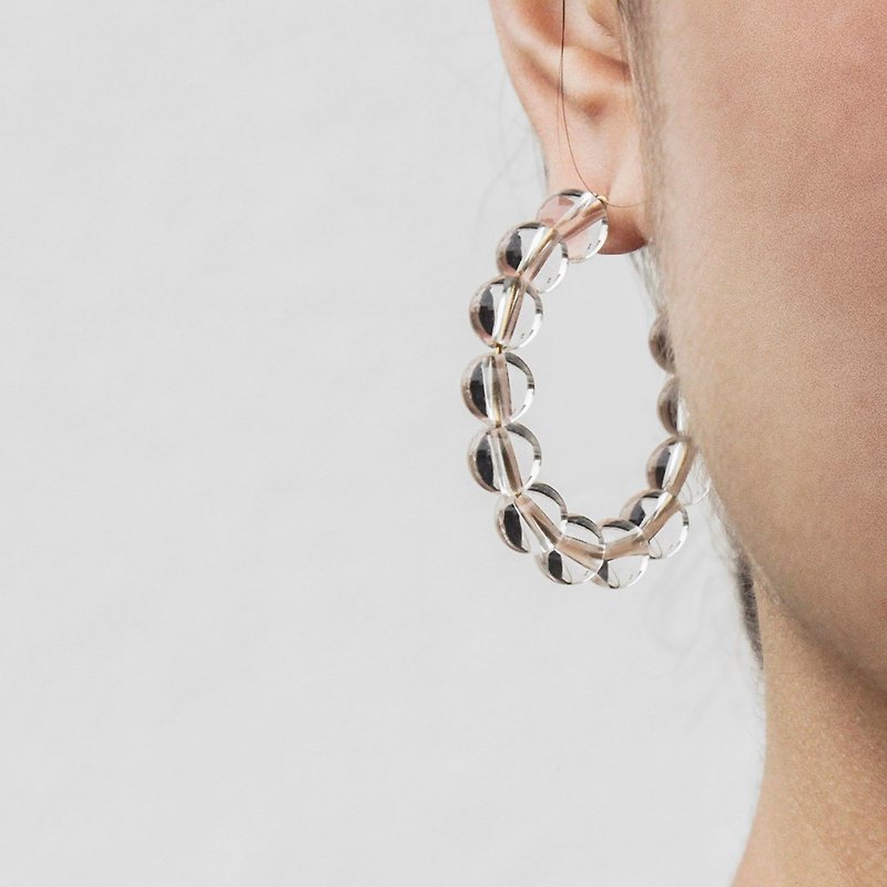 透明水晶珠圈圈耳環 - 925純銀針 - 耳環/耳夾 - 寶石 透明