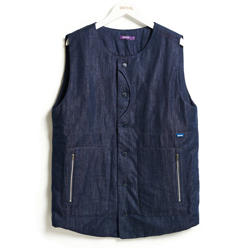 SOMETHING Denim Cotton Warm Vest (Original Blue) #Tops - เสื้อกั๊กผู้หญิง - ผ้าฝ้าย/ผ้าลินิน สีน้ำเงิน