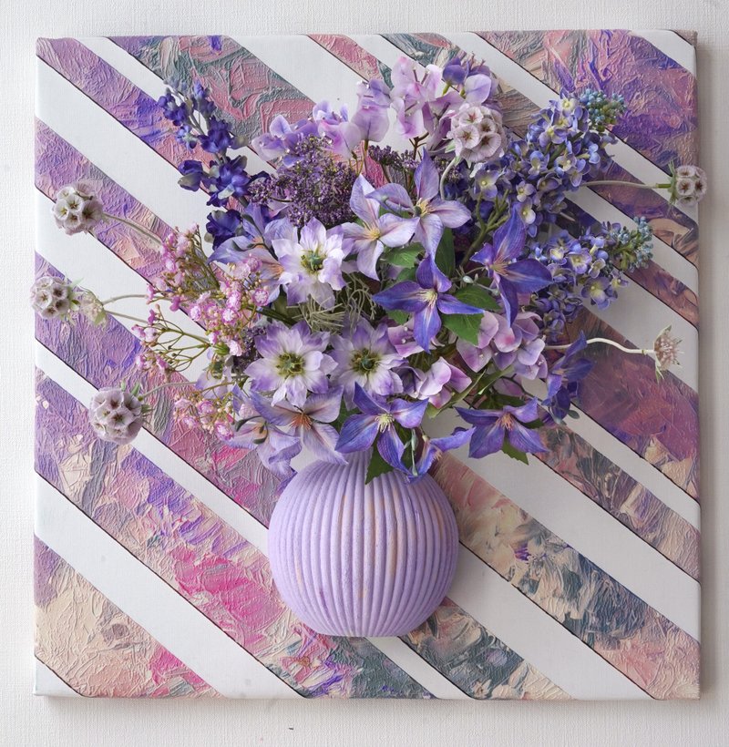 3D 牆面藝術品 花間羽夢 家居佈置設計 仿真花結合畫 送禮 花畫 - 壁貼/牆壁裝飾 - 其他材質 藍色