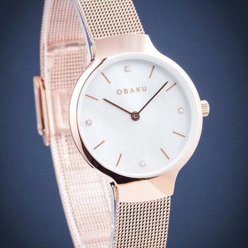 OBAKU 閃耀貝殼晶鑽時尚腕錶-玫瑰金/29mm(V241LXVWMV) - 女錶 - 不鏽鋼 多色