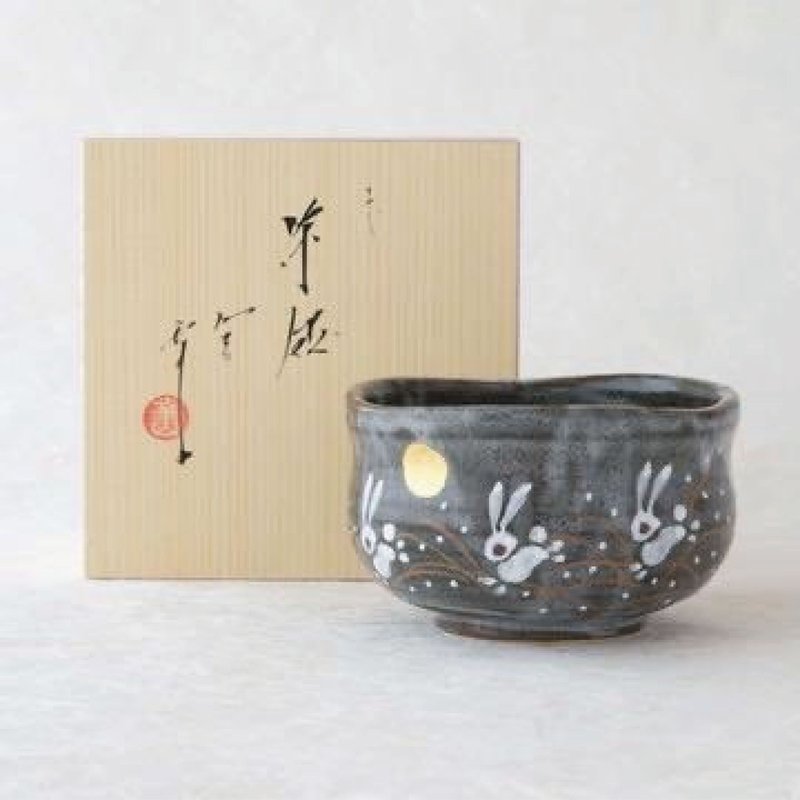 九谷燒-抹茶碗 金月玉兔 - 碗 - 陶 灰色