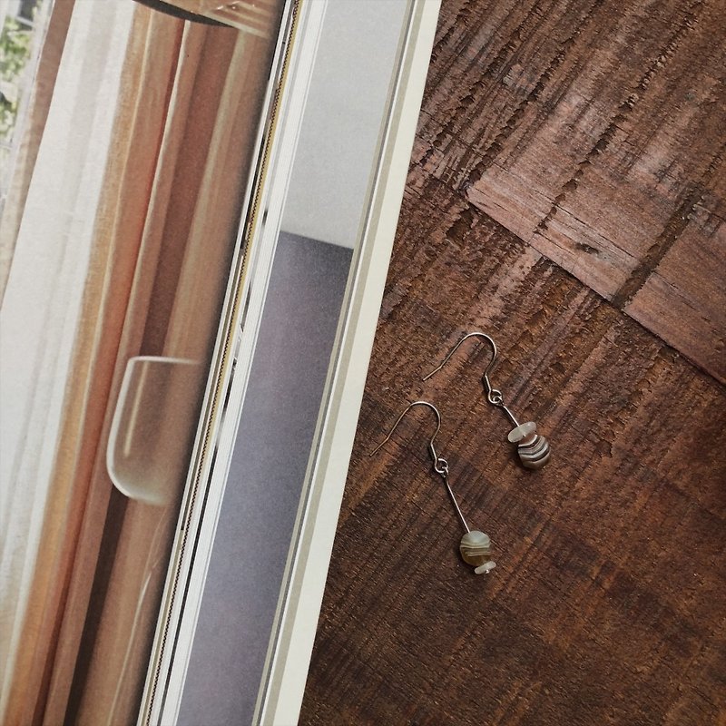 ZHU. Handmade Earrings | Brown Ripple (Christmas Gift / Natural Stone / Ear Clip) - Earrings & Clip-ons - Gemstone Khaki