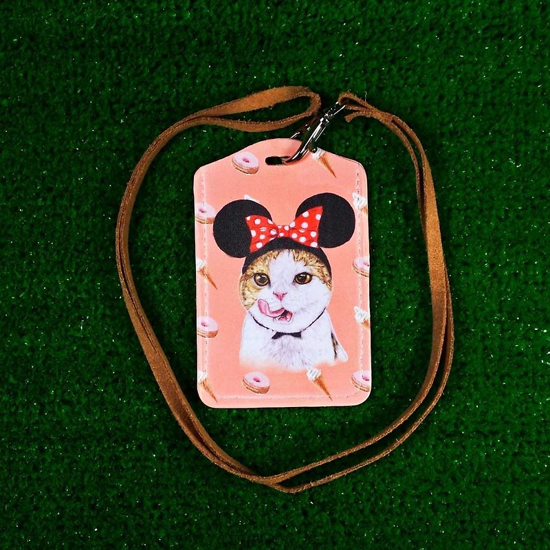 3 Cat Shop ~ Greedy Minnie Cat Ticket Holder - ที่ใส่บัตรคล้องคอ - หนังแท้ 