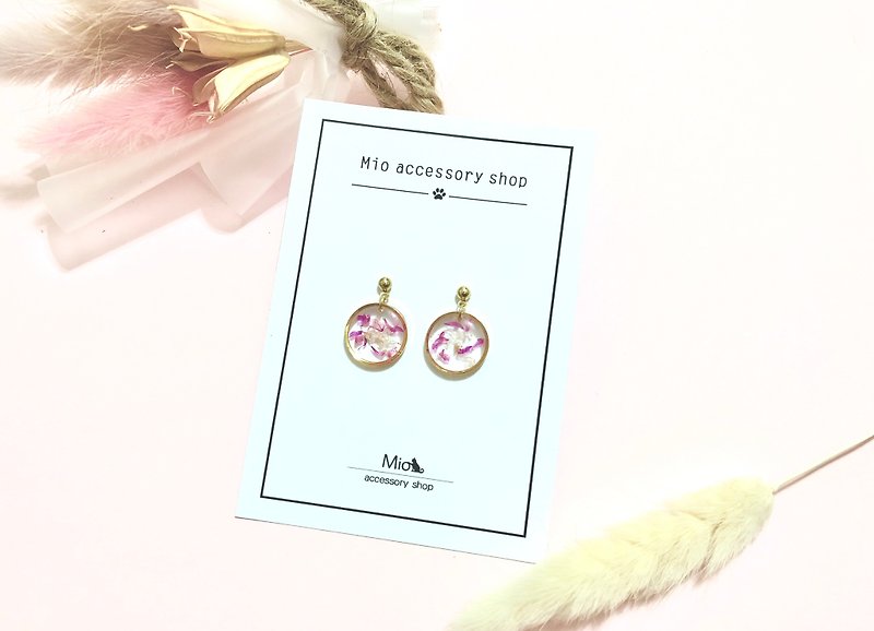 [Flower full moon] Peony-colored peach red dry flower series earrings (can be changed ear clip) - Earrings & Clip-ons - Other Materials Multicolor