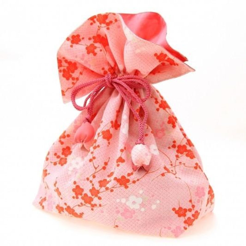 和らぎピンクの梅文様　幸せ巾着　FUGURO＜大サイズ＞ - 化妝包/收納袋 - 棉．麻 粉紅色