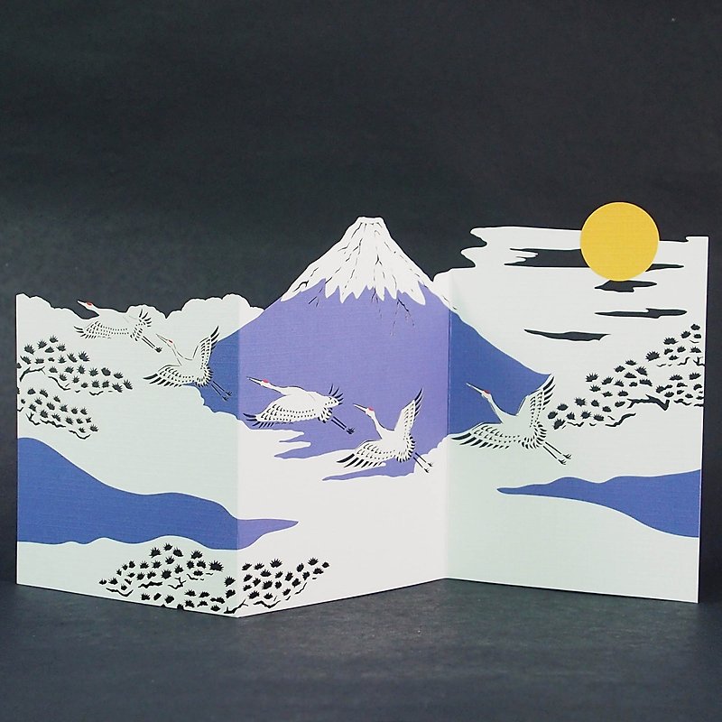 精細雕刻富士山與鶴【Hallmark-卡片 經典和風/多用途】 - 心意卡/卡片 - 紙 白色