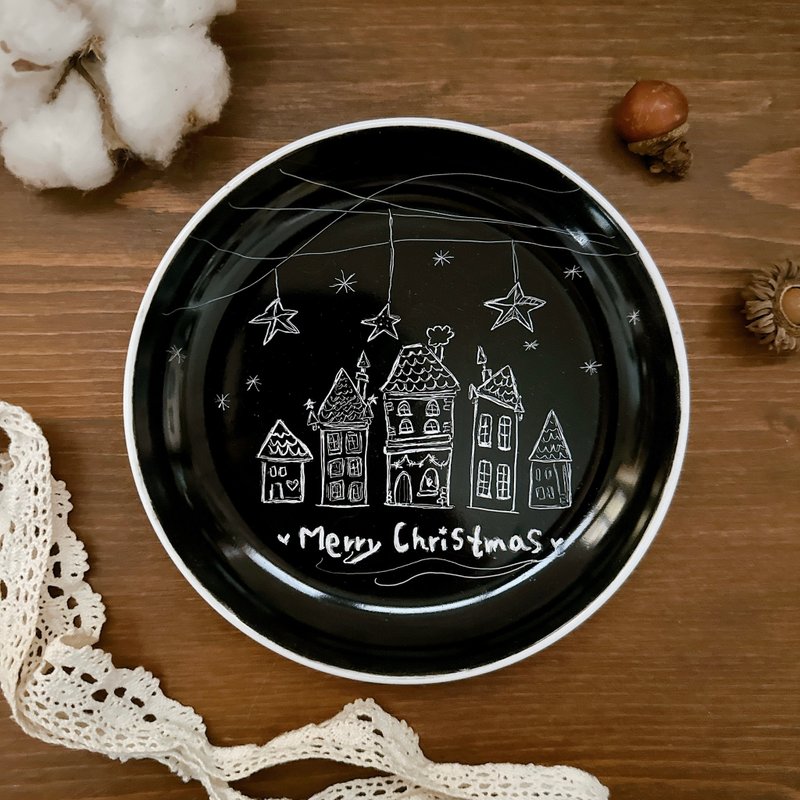 【Christmas Gift - Hand-Painted Ceramic Plate】Large Round Serving Plate/Appetizer - Plates & Trays - Porcelain 