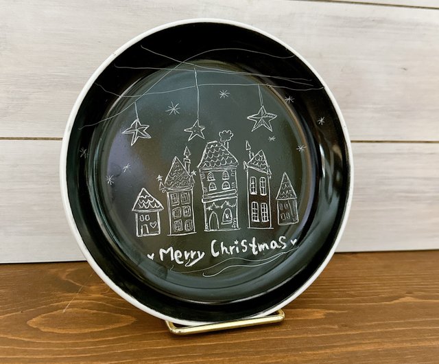 クリスマスギフト・手作り絵付け磁器プレート】大丸浅皿/デザート