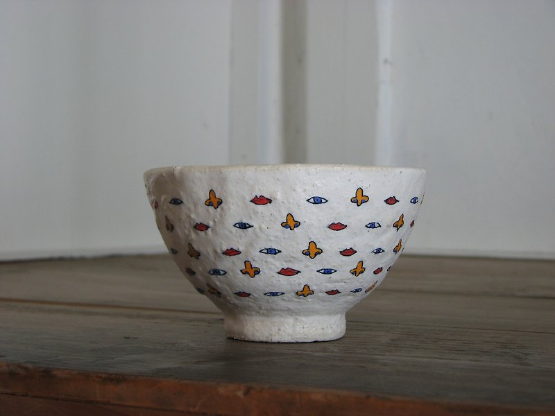 目鼻口お茶碗 - 花瓶・植木鉢 - 陶器 ホワイト