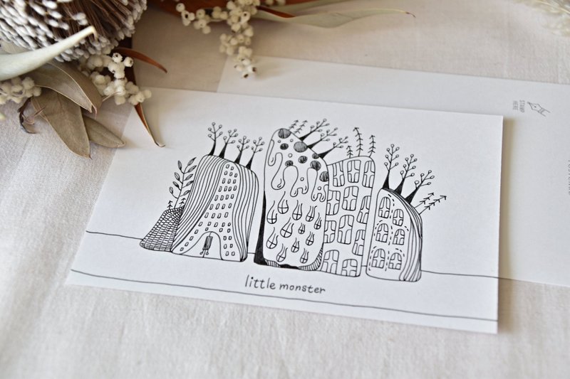 There are several trees on the roof / hand-painted postcard - Cards & Postcards - Paper White