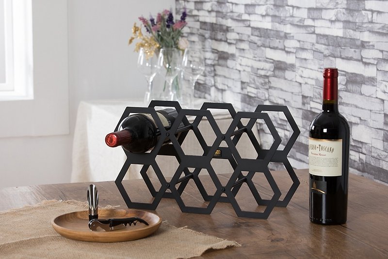 Old Friends Limited Gift [OPUS Dongqi Metal Works] Trendy Wine Rack-Black/Honeycomb/Metal Furniture Desk - Bar Glasses & Drinkware - Other Metals Black