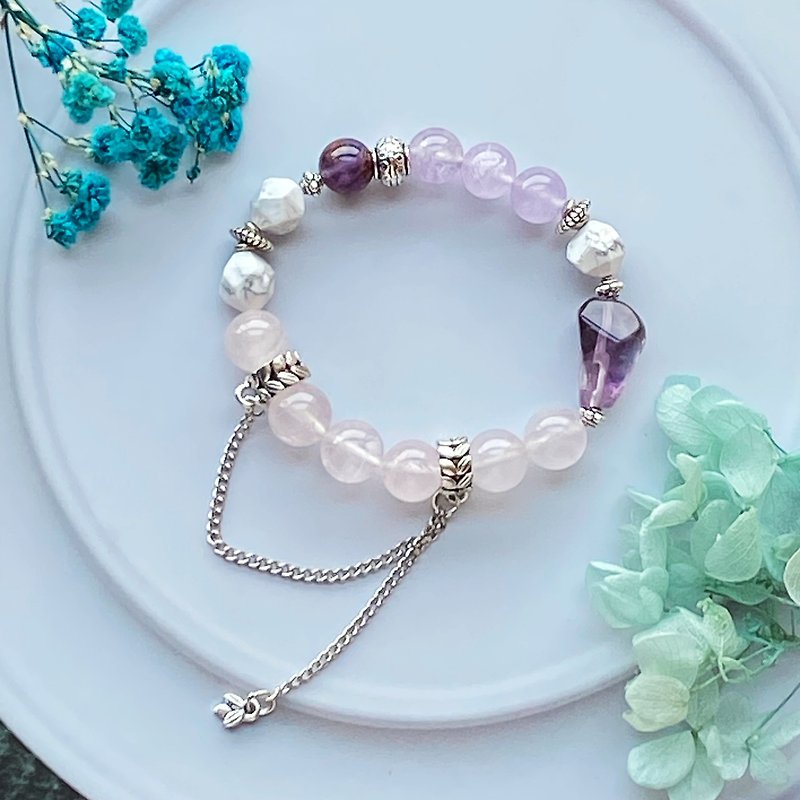Amethyst Rose Quartz White Pine|| Noble Peach Blossom Popularity Wisdom Examination Good Luck Crystal Bracelet - Bracelets - Crystal Purple