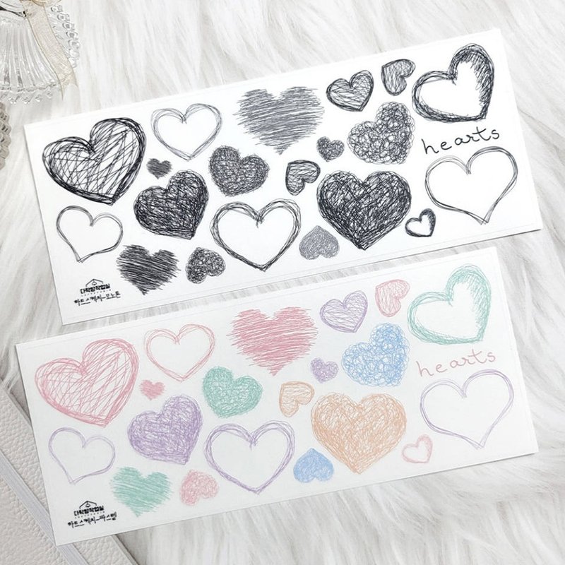 :Heart sketch (Black/Color): Matte Transparent sticker - 貼紙 - 其他材質 
