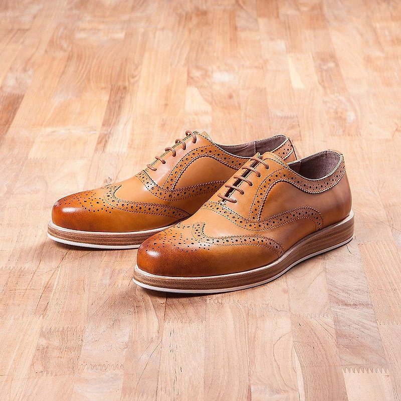 Vanger wood texture Oxford casual shoes Va244 Brown - รองเท้าลำลองผู้ชาย - หนังแท้ สีนำ้ตาล