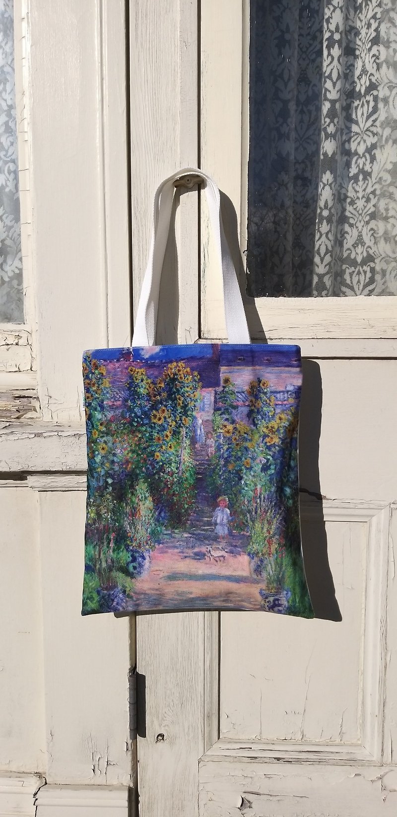 Monet Famous Painting ToteBag -High-grade flannel w. zipper & inner - กระเป๋าถือ - ผ้าฝ้าย/ผ้าลินิน สีเขียว