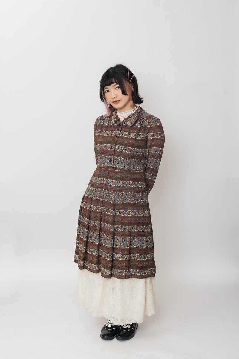 Vintage dress/ 日式長袖洋裝【初戀販賣所】B547 - 洋裝/連身裙 - 聚酯纖維 