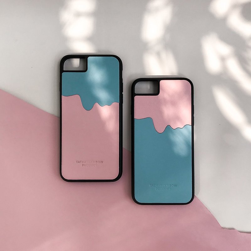 Two color Leather iPhone Case - เคส/ซองมือถือ - หนังแท้ สึชมพู