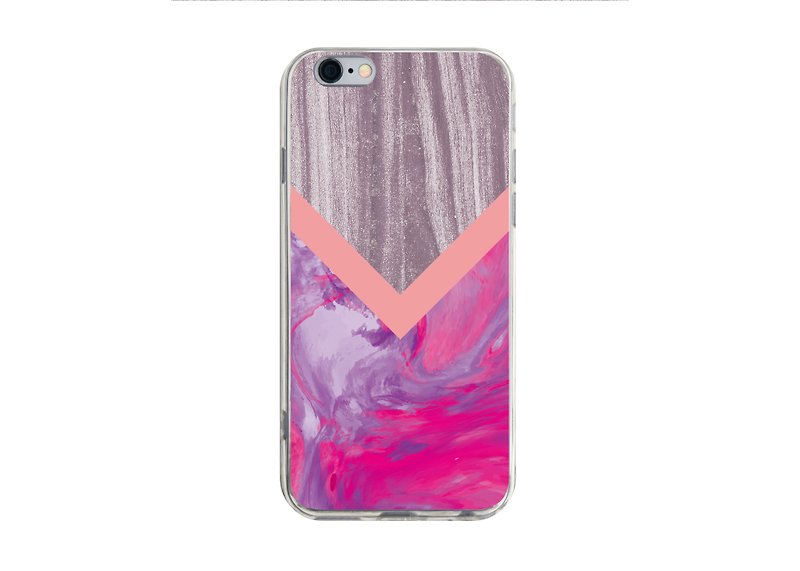Pink Purple Wood Marble Pattern Transparent Phone Case for iPhone 12 11 X Max - เคส/ซองมือถือ - พลาสติก สึชมพู