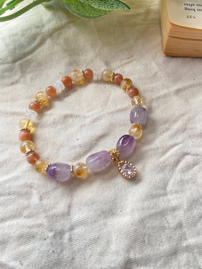 紫水晶糖豆/黃塔晶/金沙太陽石/白幽靈 天然水晶 - 手鍊/手環 - 水晶 多色
