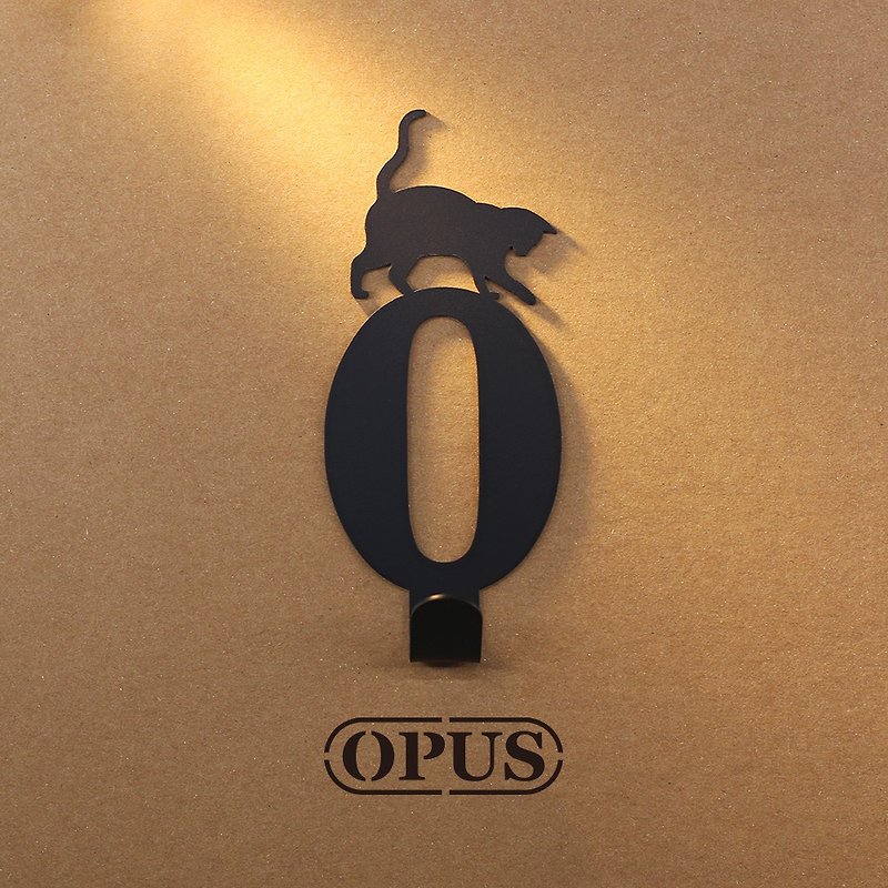 【OPUS Dongqi Metalworking】When a Cat Meets the Number 0 - Hook (Black)/Wall Decoration Hook/Storage Without Trace - Wall Décor - Other Metals Black