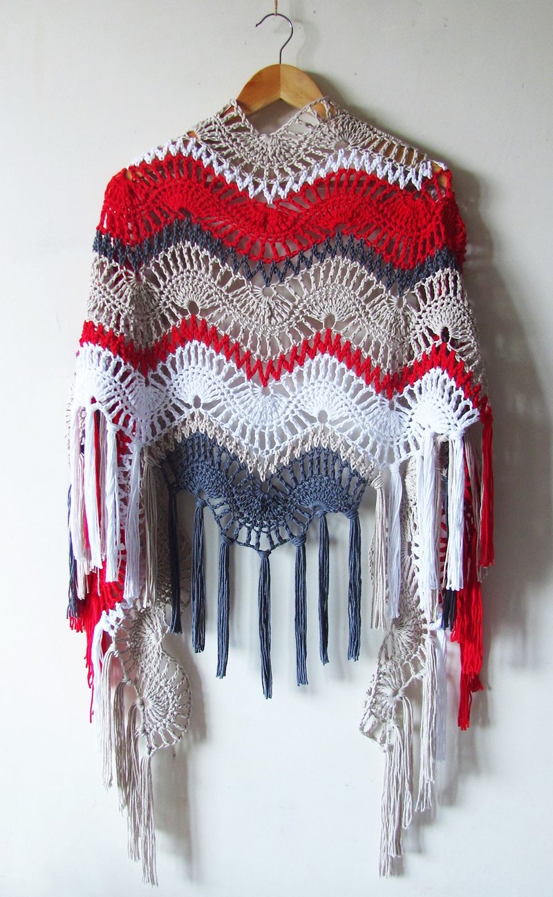 Handmade Crochet One-of-A-Kind Cotton Shawl - Cloudburst Shawl - 圍巾/披肩 - 棉．麻 多色