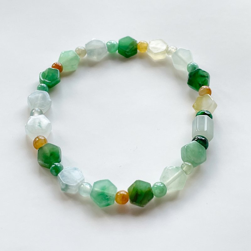 Hexagonal Tricolor Ice Burmese Jade (Green) [Green Elf] - Bracelets - Jade 