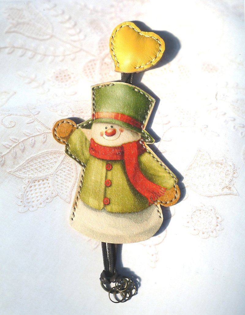 親愛なる小さな雪だるまの手縫いの革のキーケース - キーホルダー・キーケース - 革 
