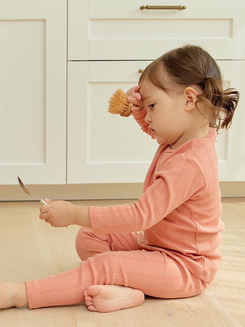 【新作】ピーチピンクのやわらか快適デイリーウェア - ストライプ柄 クラウドソフト長袖キッズウェア 韓国子供服 - K66109 - トップス・Tシャツ - コットン・麻 オレンジ