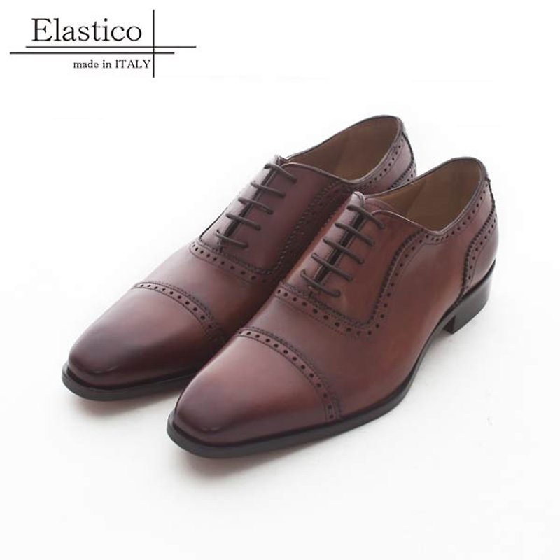 Elastico Italian-made classic cross-decorated carved Oxford leather shoes #833 caramel-ARGIS handmade in Japan - Men's Leather Shoes - Genuine Leather Brown