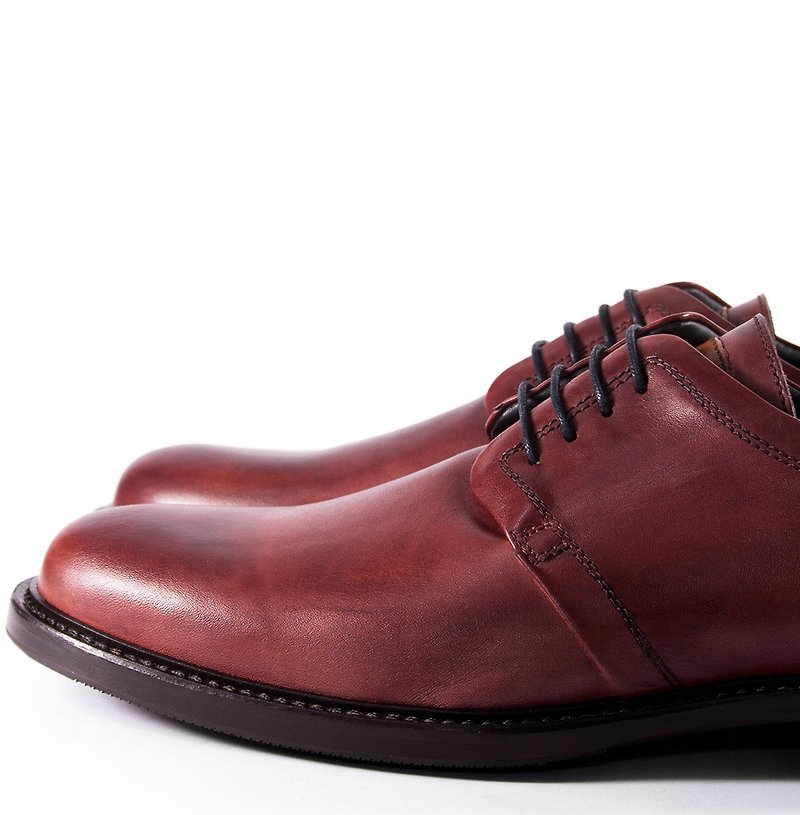 Men's Leather Patina Derby Shoes - รองเท้าหนังผู้ชาย - หนังแท้ สีแดง