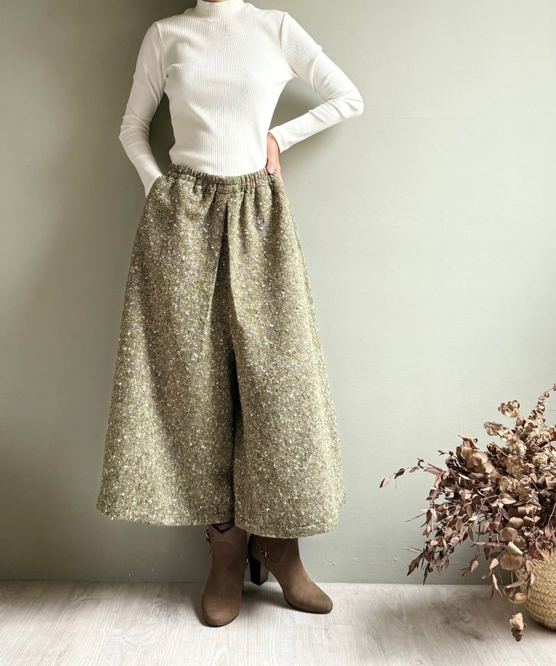 Plateau style/prairie color mixed wool wide pants skirt/Lunku style WOOL - กางเกงขายาว - ขนแกะ 