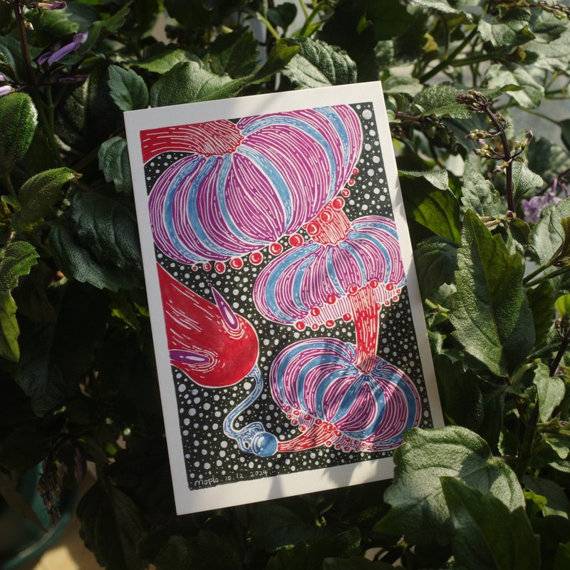 咬自己尾巴的蛇 原創手繪插畫 明信片 148*100mm 1張 - 卡片/明信片 - 紙 多色