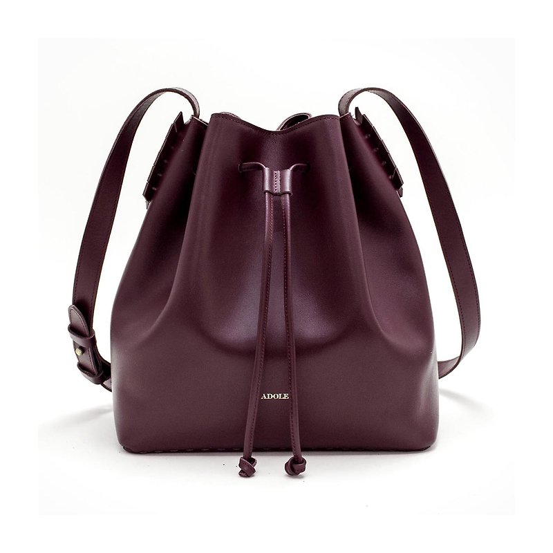 Laurel Woven-Leather Bucket Bag/Burgundy - กระเป๋าแมสเซนเจอร์ - หนังแท้ 