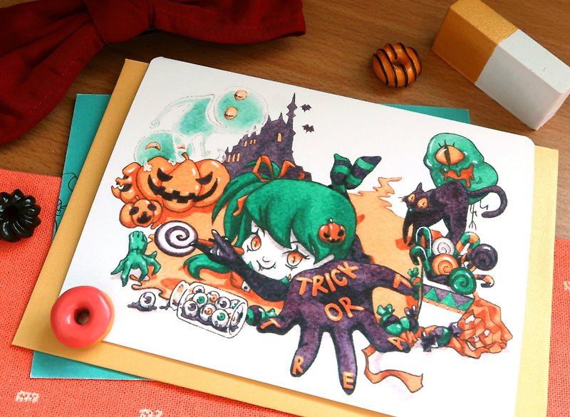 【Pin】Trick or Treat│Print│Halloween card with envelope at your choice - Cards & Postcards - Paper Multicolor