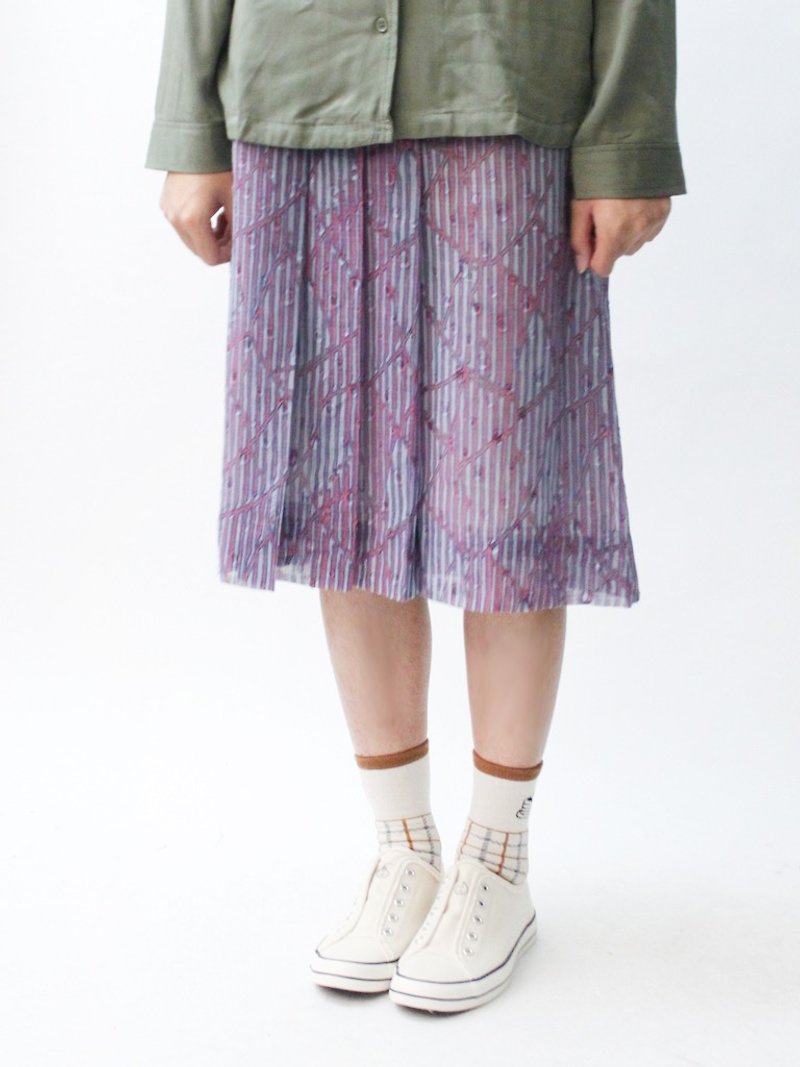 [RE1005SK181] autumn retro purple stripe stitching little vintage dress vintage skirt - Skirts - Polyester Purple