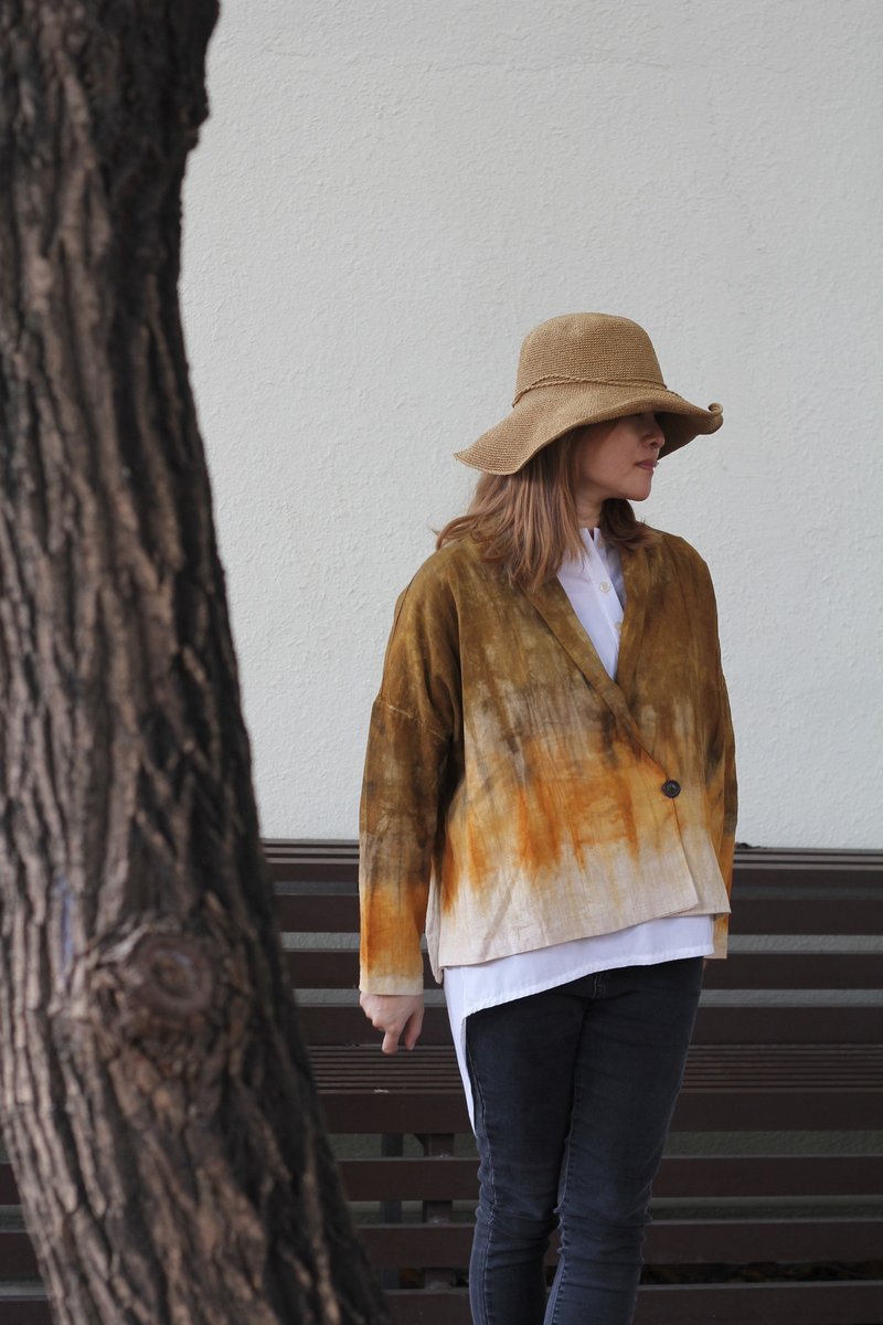 さりげないスタイルが光る、優雅な手染めジャケット - トップス - コットン・麻 