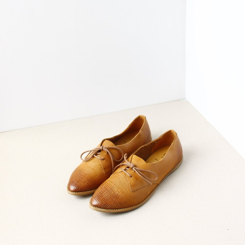 Plaid Derby pointed shoes | camel - Women's Casual Shoes - Genuine Leather Brown