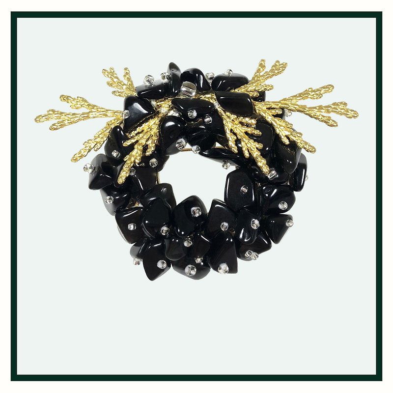 Exquisite -Japanese Style Brooch【Artistic Cypress】【New Year Gift】birthday gift - เข็มกลัด - เครื่องเพชรพลอย สีดำ