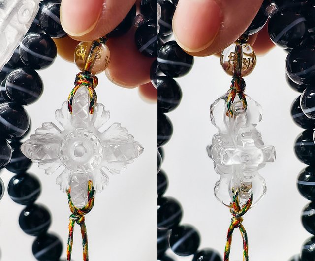 頂級一線黑瑪瑙藥師珠白水晶天眼金剛杵108念珠8mm 單品禮物LINFINITY