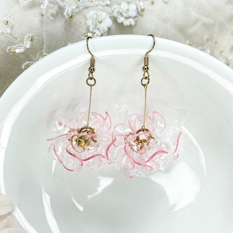 Jiao Ruo Spring Flower Series-Classic Translucent Pink Flower - Earrings & Clip-ons - Resin 