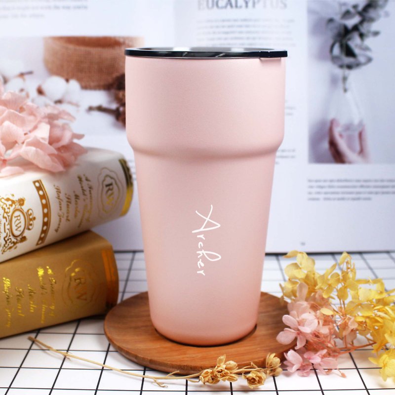 [Customized gift] Vacuum cup + customized English name - [Strawberry Blossom] - กระติกน้ำ - สแตนเลส 