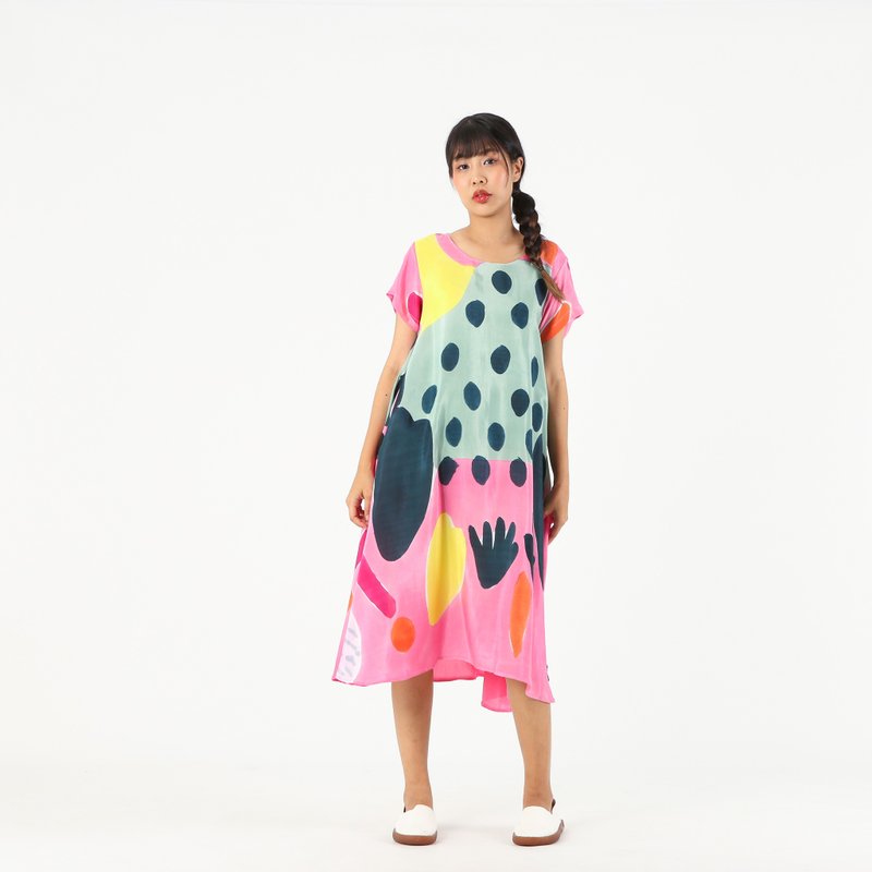 Dress Soft Cotton Silk Hand Paint for Yoga Vacation Holidays Summer - 洋裝/連身裙 - 棉．麻 粉紅色