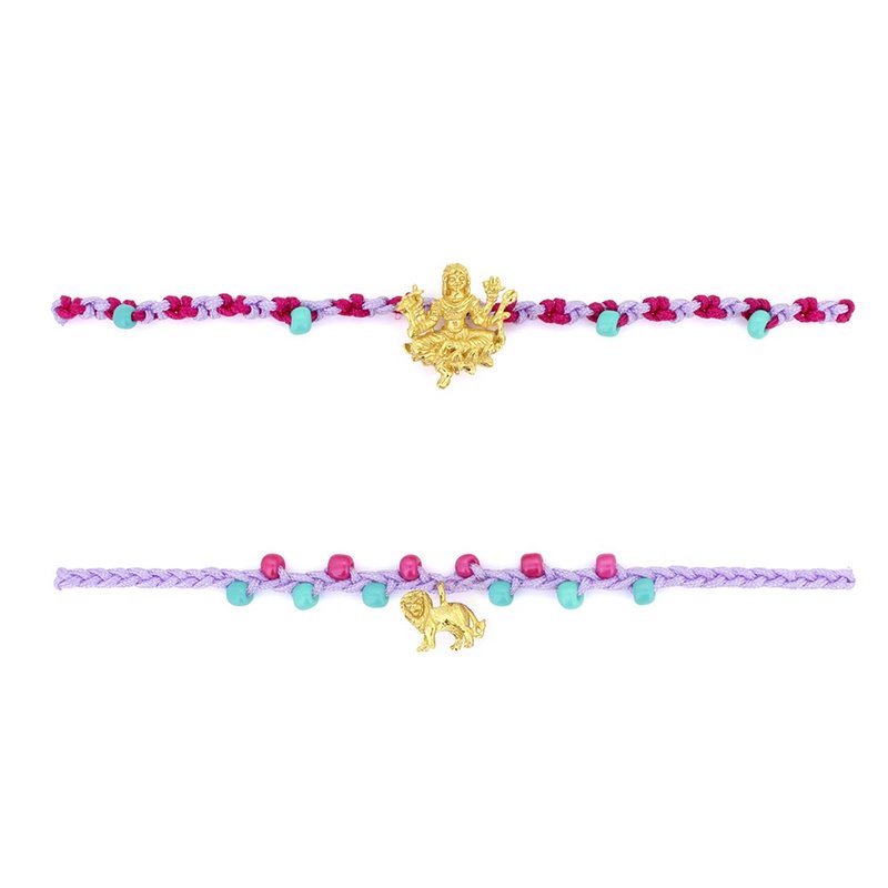 Tridevi Parvati Colorful SET Bracelets - two bracelets. Cord Bracelet. - 手鍊/手環 - 純銀 金色