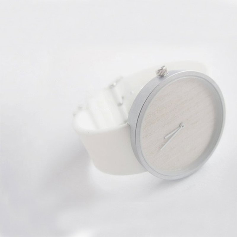 The two together at the table handmade wood white metal watch / white wax / silicone strap - Women's Watches - Wood White