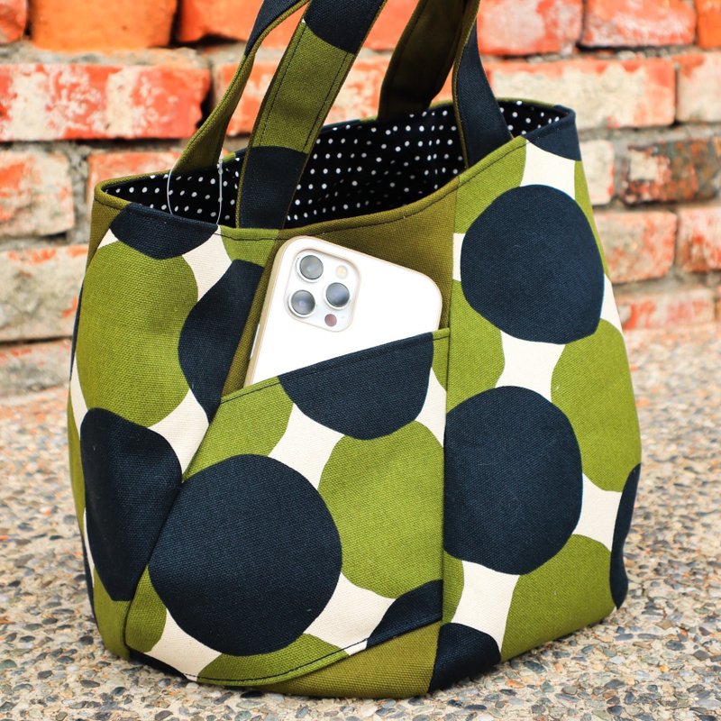 Hot air balloon shape handbag - olive green (large) - กระเป๋าถือ - ผ้าฝ้าย/ผ้าลินิน สีเขียว