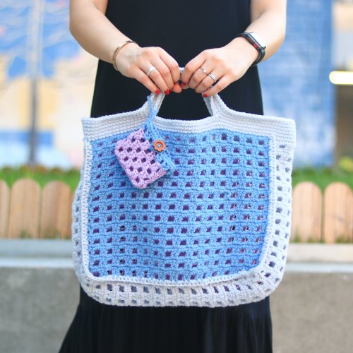 Maat_ 非売品　水色 かぎ編み　トートバッグ　メッシュバック Maat_ 様専用非売品 水色 かぎ編み トートバッグ メッシュバック