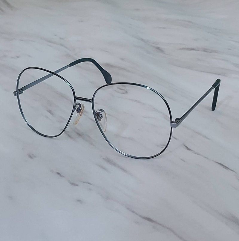 VINTAGE out-of-print old brand new antique glasses West German zeiss matte Silver inlay emerald green paint - กรอบแว่นตา - โลหะ สีเขียว