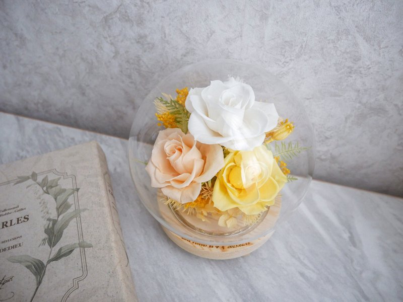 Flower-resistant glass shade night light [warm daylight] preserved flowers/newlyweds/Chinese Valentine's Day/Valentine's Day gift/customized - โคมไฟ - พืช/ดอกไม้ สีเหลือง