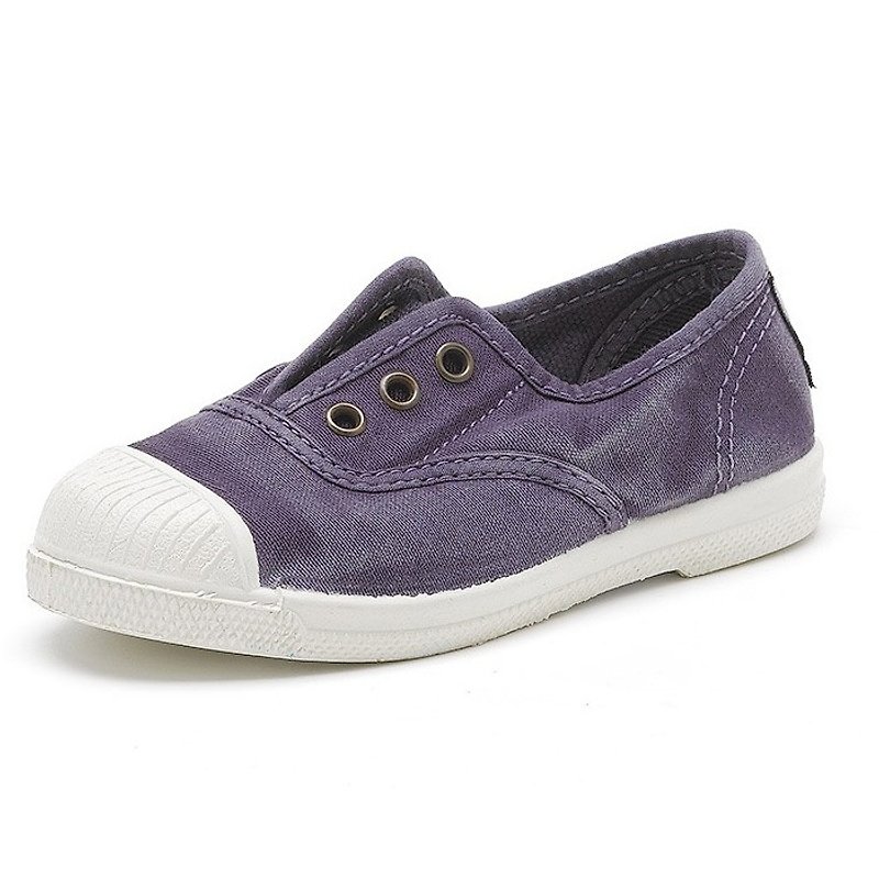 Spanish handmade canvas shoes / 470E three-hole classic / children's shoes / 635 washed purple - รองเท้าเด็ก - ผ้าฝ้าย/ผ้าลินิน สีม่วง